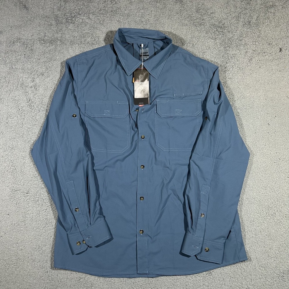 NWT 33000 Ft Mens Hiking Shirt Large Blue Button Up Lightweight Outdoors #2517